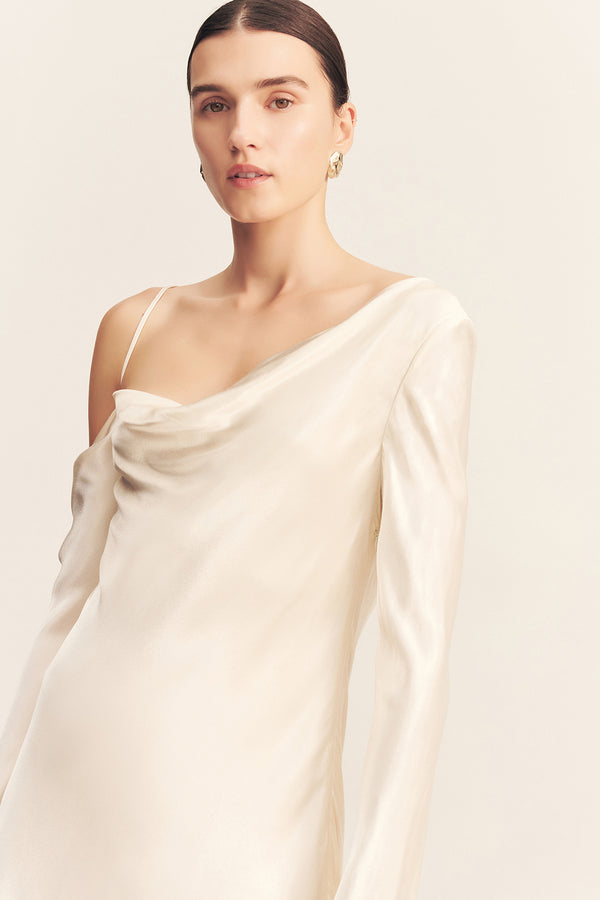 LA LUNE ASYMMETRICAL LONG SLEEVE MINI DRESS - CREAM