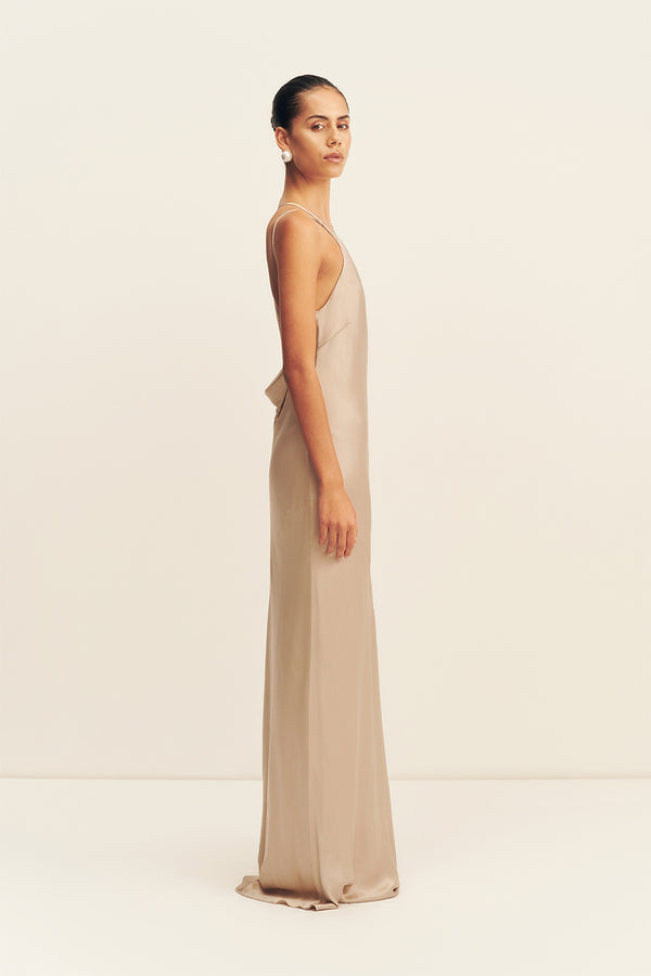Shona Joy La Lune One Shoulder Cowl Back Maxi Dress in Tan - Size aus 10/US 6 Shona Joy La Lune One Shoulder Cowl Back Maxi Dress in Tan - Size aus 10/US 6
