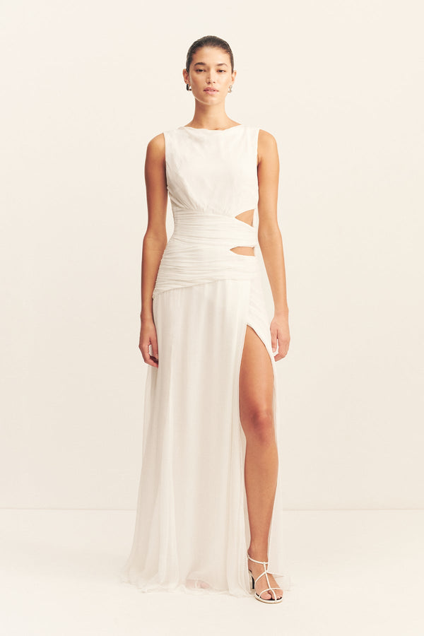 CLAUDE SIDE SPLIT MAXI DRESS - IVORY_F