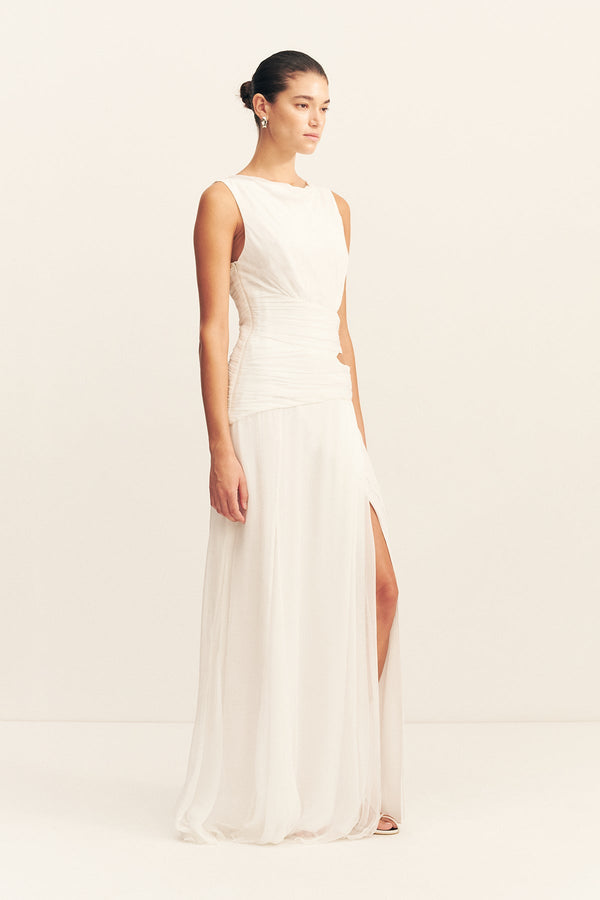 CLAUDE SIDE SPLIT MAXI DRESS - IVORY_A