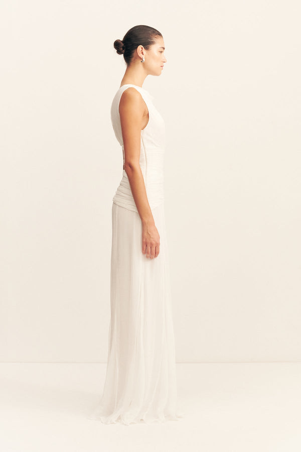 CLAUDE SIDE SPLIT MAXI DRESS - IVORY_S