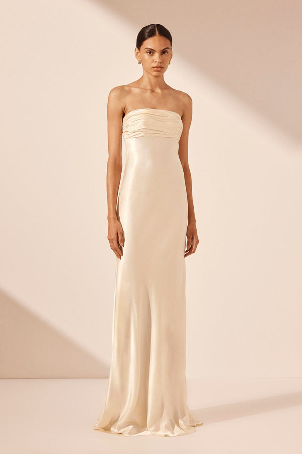 LA LUNE STRAPLESS RUCHED BODICE MAXI DRESS - CREAM_F