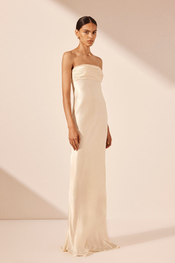 LA LUNE STRAPLESS RUCHED BODICE MAXI DRESS - CREAM_A