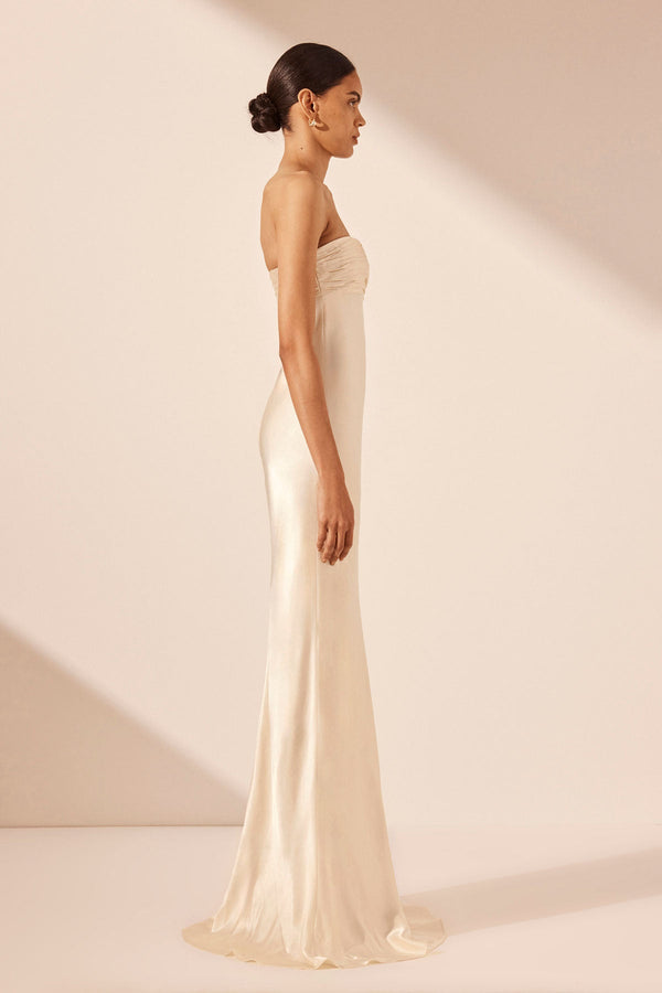 LA LUNE STRAPLESS RUCHED BODICE MAXI DRESS - CREAM_S