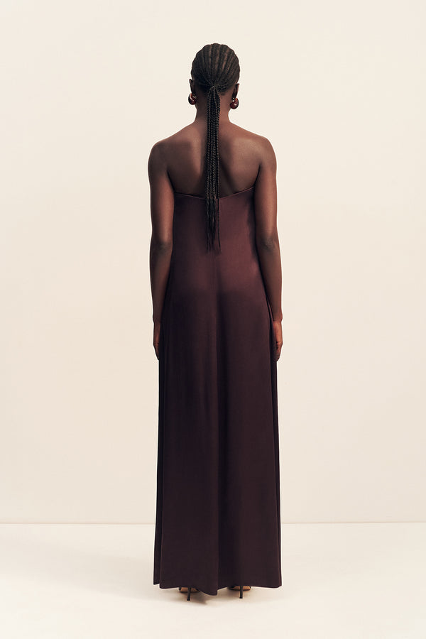 LA LUNE STRAPLESS COLUMN MAXI DRESS - ESPRESSO