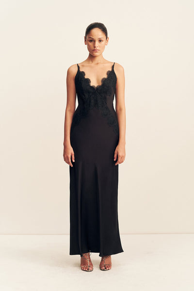 Simona Lace Slip Maxi Dress | Black | Dresses