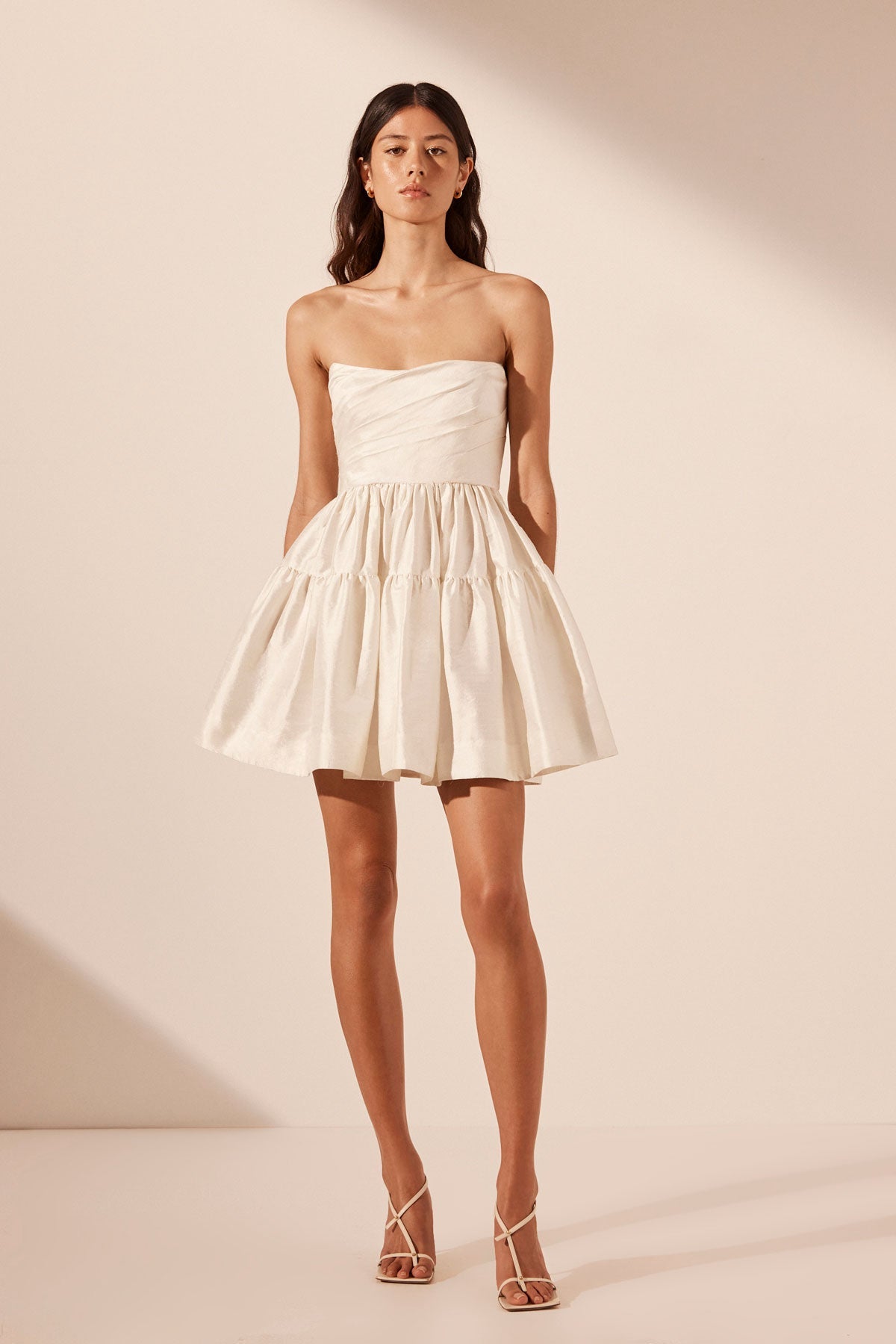 La Lune Lucero Silk Draped Corset Tiered Mini Dress | Ivory | Dresses |  Shona Joy