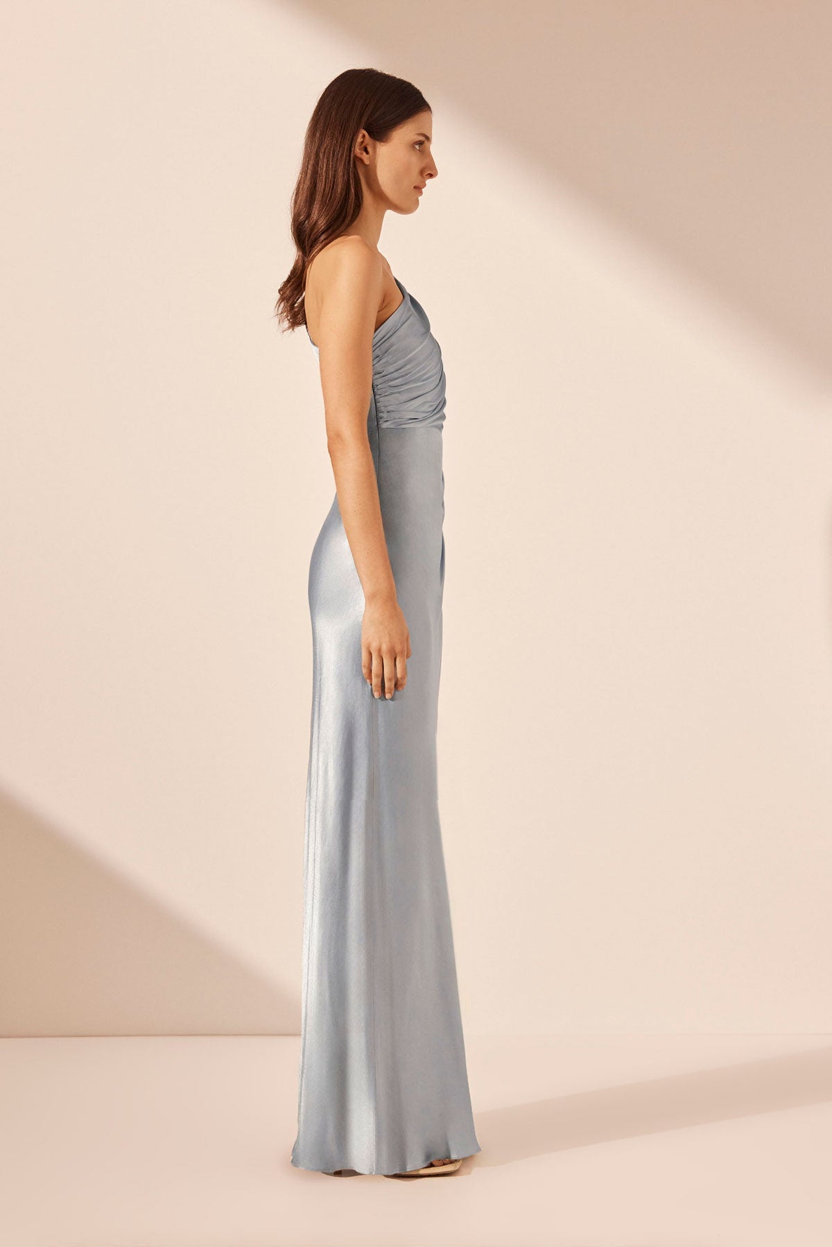 La Lune Asymmetrical Gathered Maxi Dress | Powder Blue | Dresses | Shona Joy