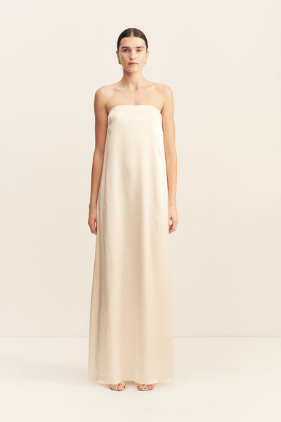 shona joy la lune strapless column satin maxi dress Shona Joy La Lune Strapless Column Maxi Dress on Garmentory