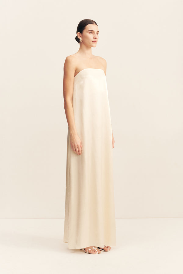 LA LUNE STRAPLESS COLUMN MAXI DRESS - CREAM