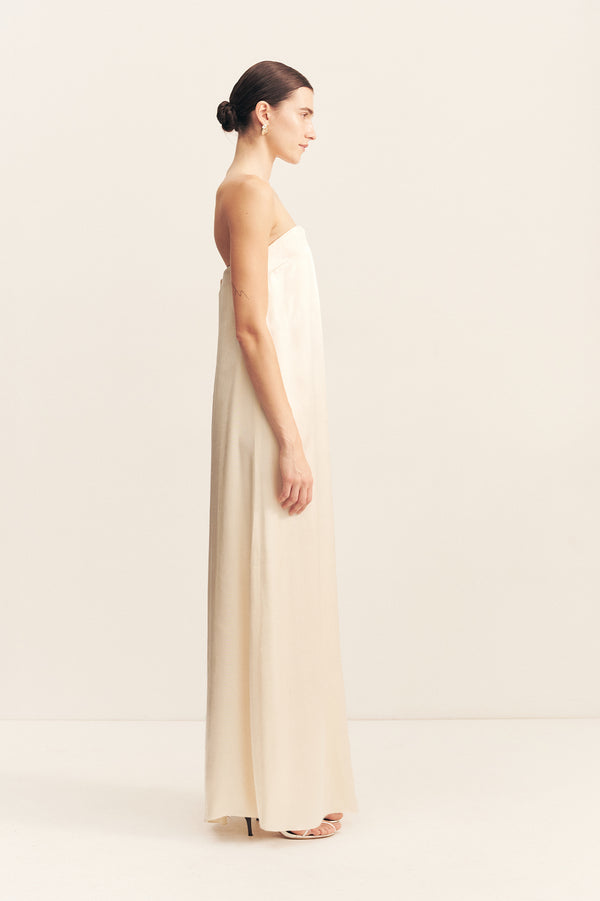 LA LUNE STRAPLESS COLUMN MAXI DRESS - CREAM