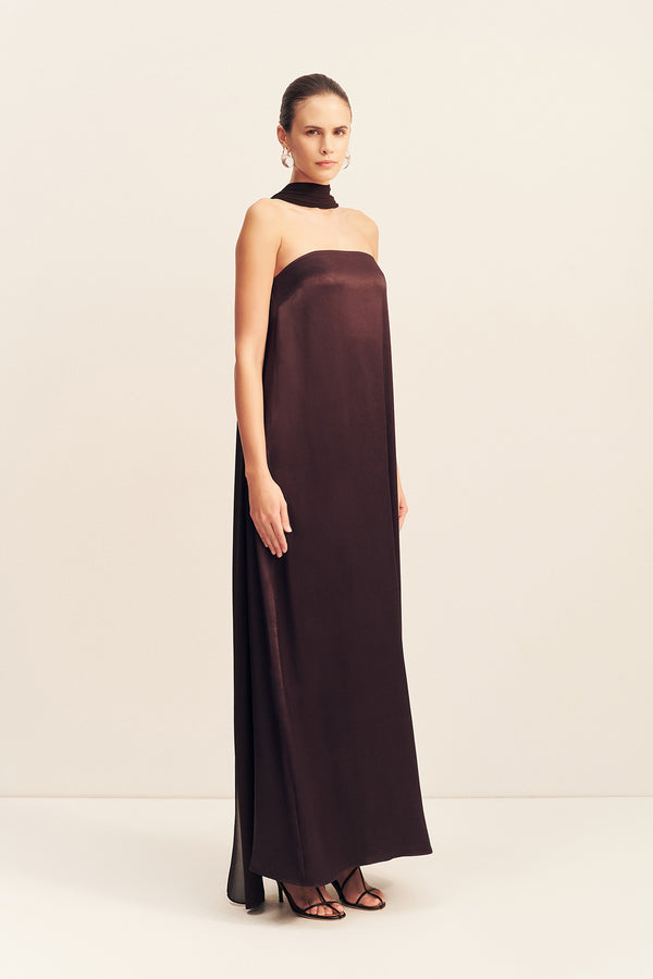 brown scarf for dress Zafira Maxi Dress - Plum Brown | Strapless Pleated Gown