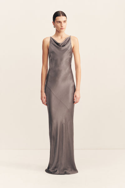 shona joy la lune high neck midi dress Shona Joy - La Lune High Neck Cowl Maxi Dress - Graphite