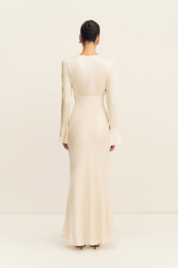 LA LUNE FRILL CUFF BIAS MIDI DRESS - CREAM