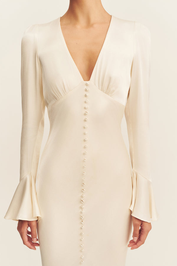 La Lune Frill Cuff Bias Midi Dress | Cream | Dresses | Shona Joy Shona Joy US La Lune Frill Cuff Bias Midi Dress | Cream | Dresses | Shona Joy Shona Joy US