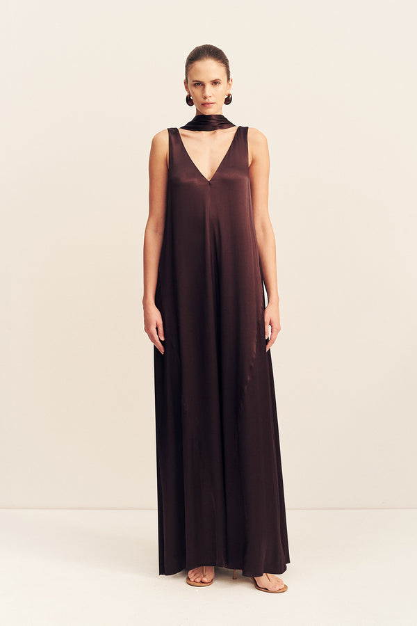 LA LUNE SCARF PANELLED MAXI DRESS - ESPRESSO_F