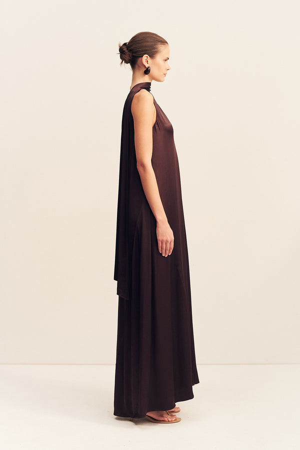 long dress with scarf La Lune Scarf Panelled Maxi Dress | Espresso | Dresses