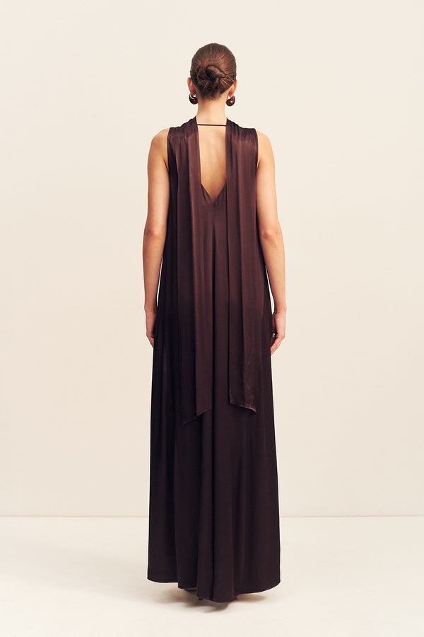 Shona Joy - La Lune Scarf Panelled Maxi Dress - Espresso