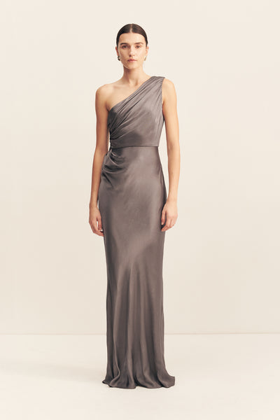 LA LUNE GATHERED ONE SHOULDER MAXI DRESS | GRAPHITE LA LUNE GATHERED ONE SHOULDER MAXI DRESS | GRAPHITE