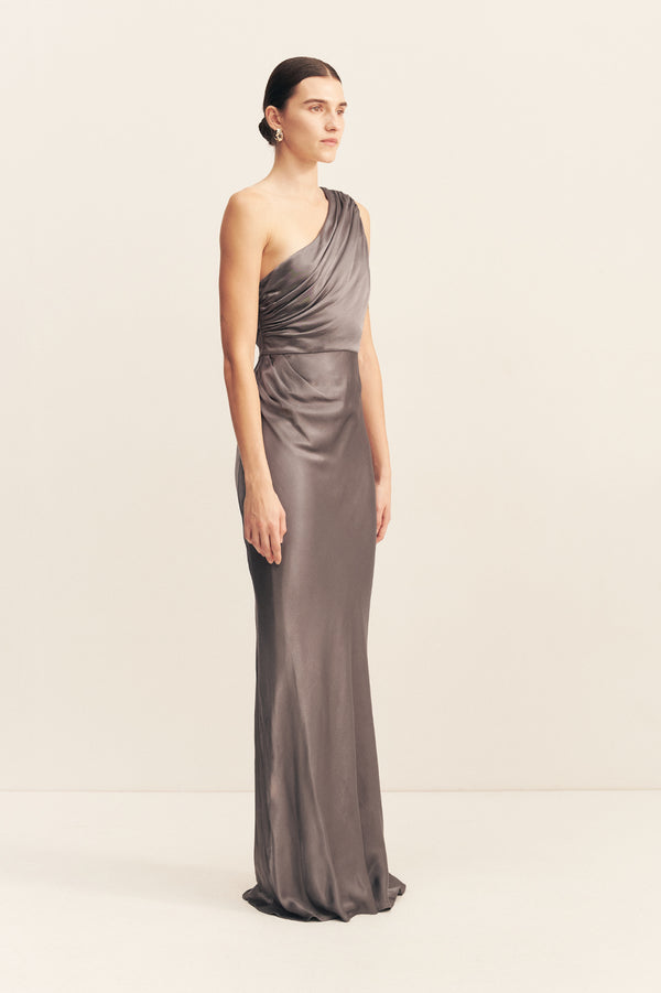LA LUNE GATHERED ONE SHOULDER MAXI DRESS | GRAPHITE | DRESSES | SHONA JOY Shona Joy US LA LUNE GATHERED ONE SHOULDER MAXI DRESS | GRAPHITE | DRESSES | SHONA JOY Shona Joy US