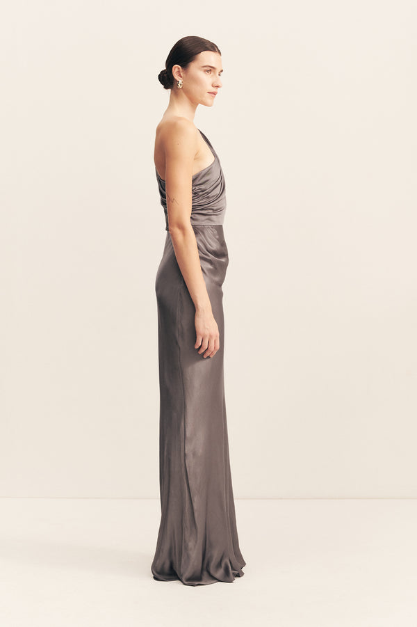 LA LUNE GATHERED ONE SHOULDER MAXI DRESS | GRAPHITE | DRESSES | SHONA JOY Shona Joy US LA LUNE GATHERED ONE SHOULDER MAXI DRESS | GRAPHITE | DRESSES | SHONA JOY Shona Joy US
