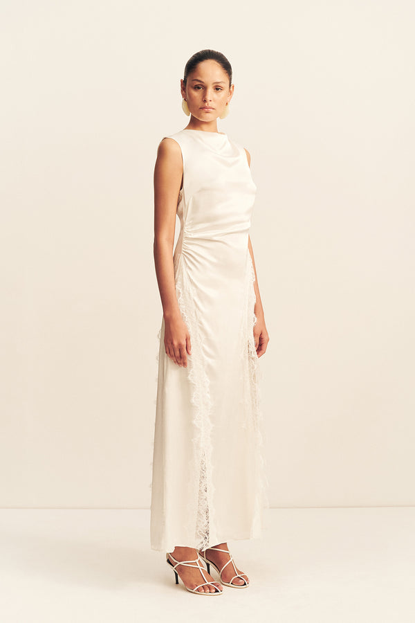 ALLEGRA LACE PANELLED MAXI DRESS - IVORY