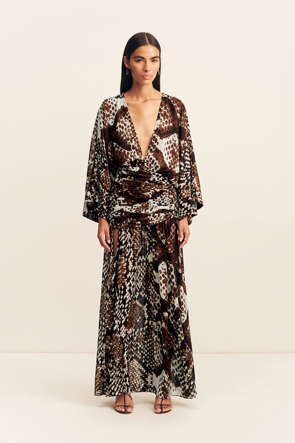 Maia Long Sleeve Plunged Maxi Dress | Ristretto/Arcadian Blue | Dresses | Shona Joy Shona Joy US Maia Long Sleeve Plunged Maxi Dress | Ristretto/Arcadian Blue | Dresses | Shona Joy Shona Joy US