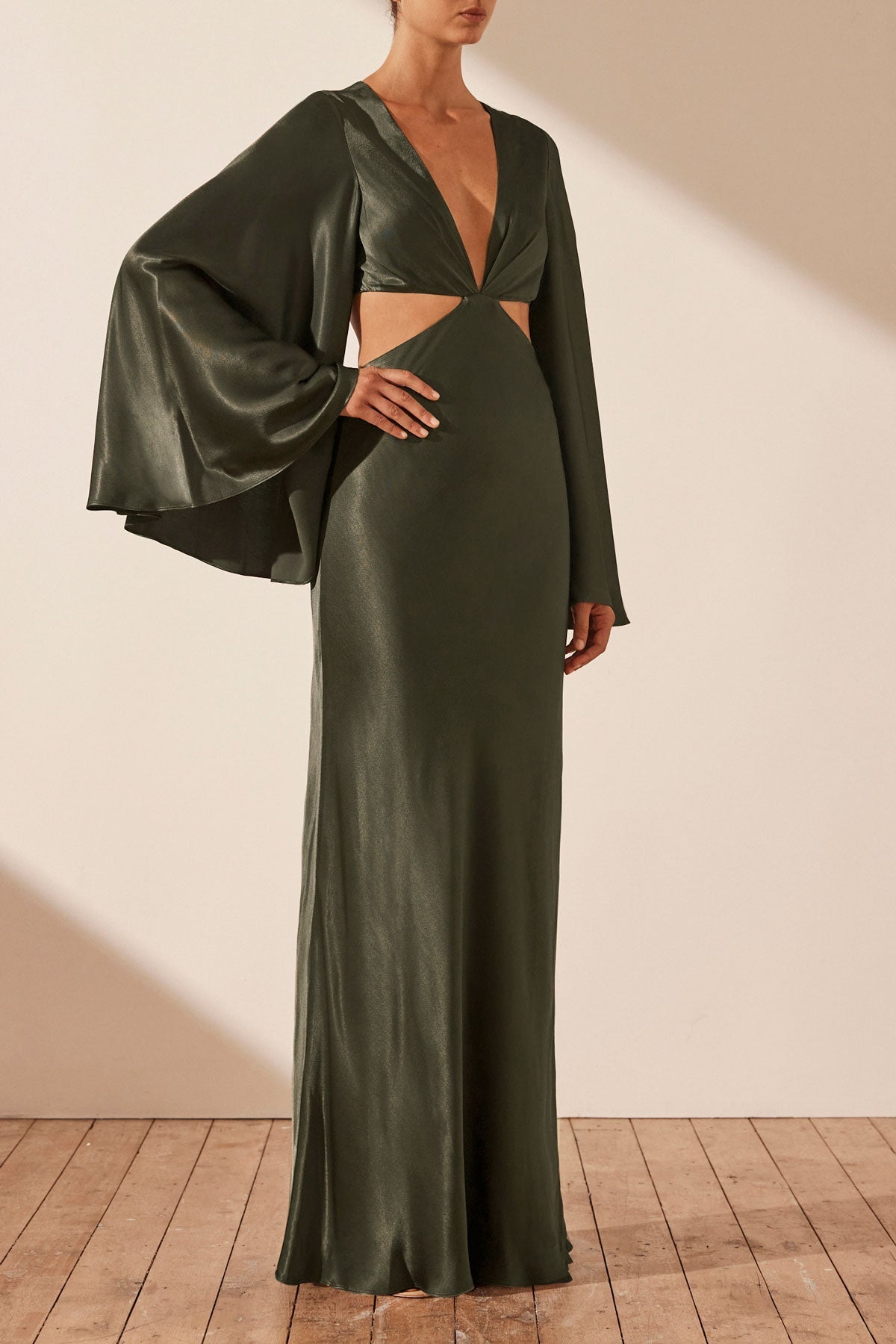 La Lune Flared Sleeve Open Back Maxi Dress | Forest | Dresses | Shona Joy