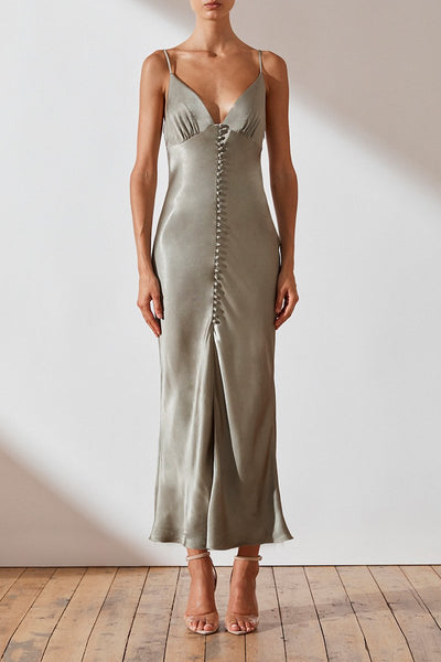 Shona Joy - La Lune Asymmetrical Bias Cowl Midi Dress Sage (Size