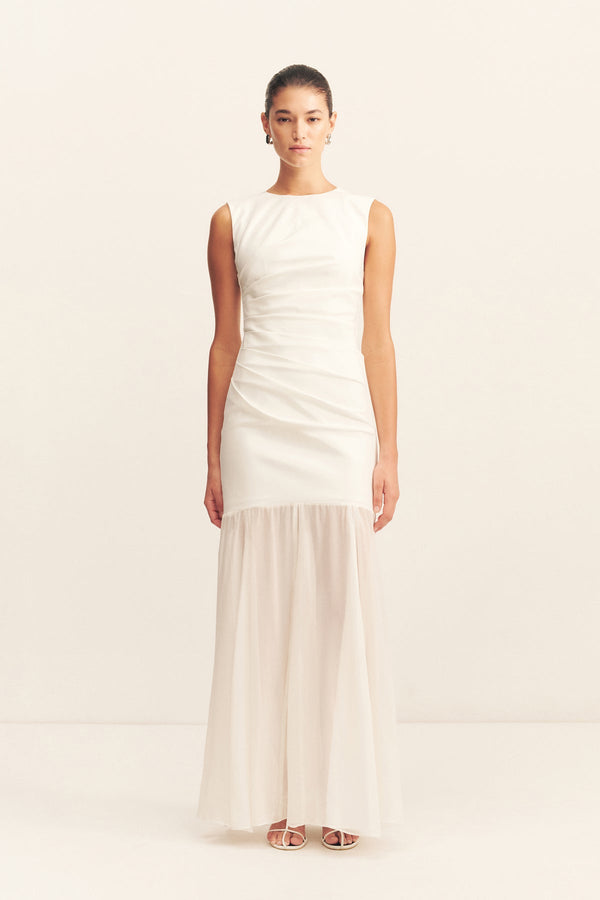 LUNAR OPEN BACK DRAPED MAXI DRESS - WHITE/IVORY_F