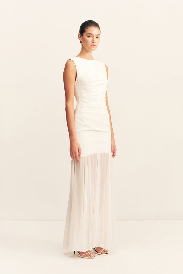 LUNAR OPEN BACK DRAPED MAXI DRESS - WHITE/IVORY_A