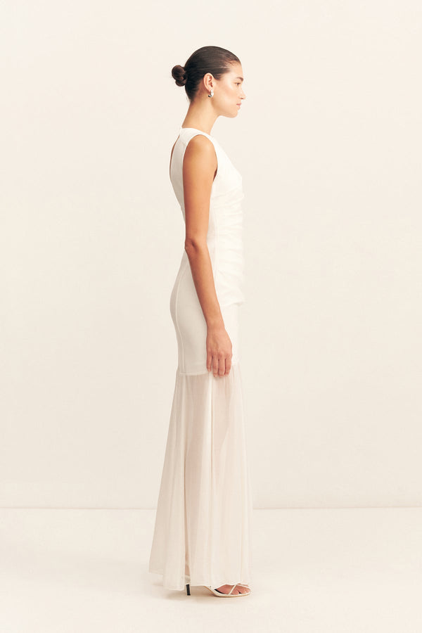LUNAR OPEN BACK DRAPED MAXI DRESS - WHITE/IVORY_S