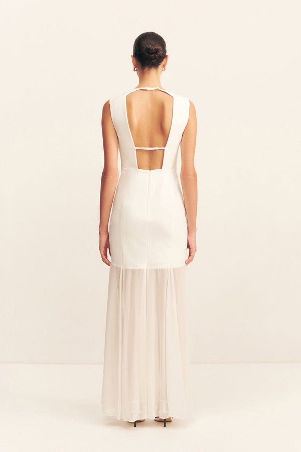 LUNAR OPEN BACK DRAPED MAXI DRESS - WHITE/IVORY_B