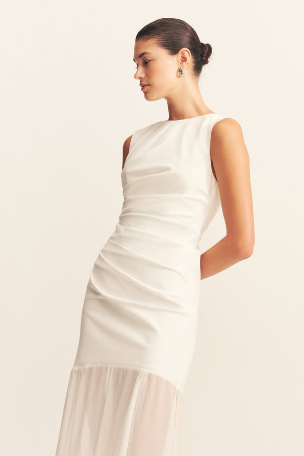 LUNAR OPEN BACK DRAPED MAXI DRESS - WHITE/IVORY_D