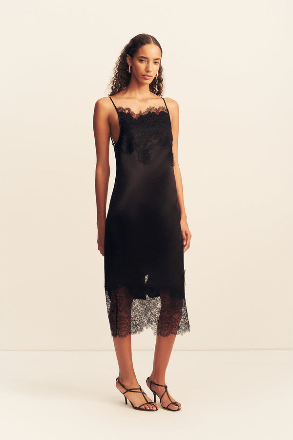 LUCIA LACE SLIP MIDI DRESS - BLACK