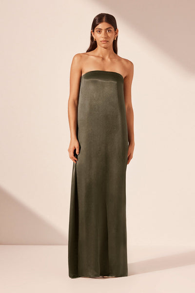 LA LUNE STRAPLESS COLUMN MAXI DRESS | FOREST | DRESSES | SHONA JOY