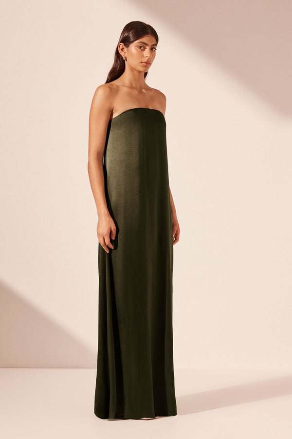 LA LUNE STRAPLESS COLUMN MAXI DRESS - FOREST_A