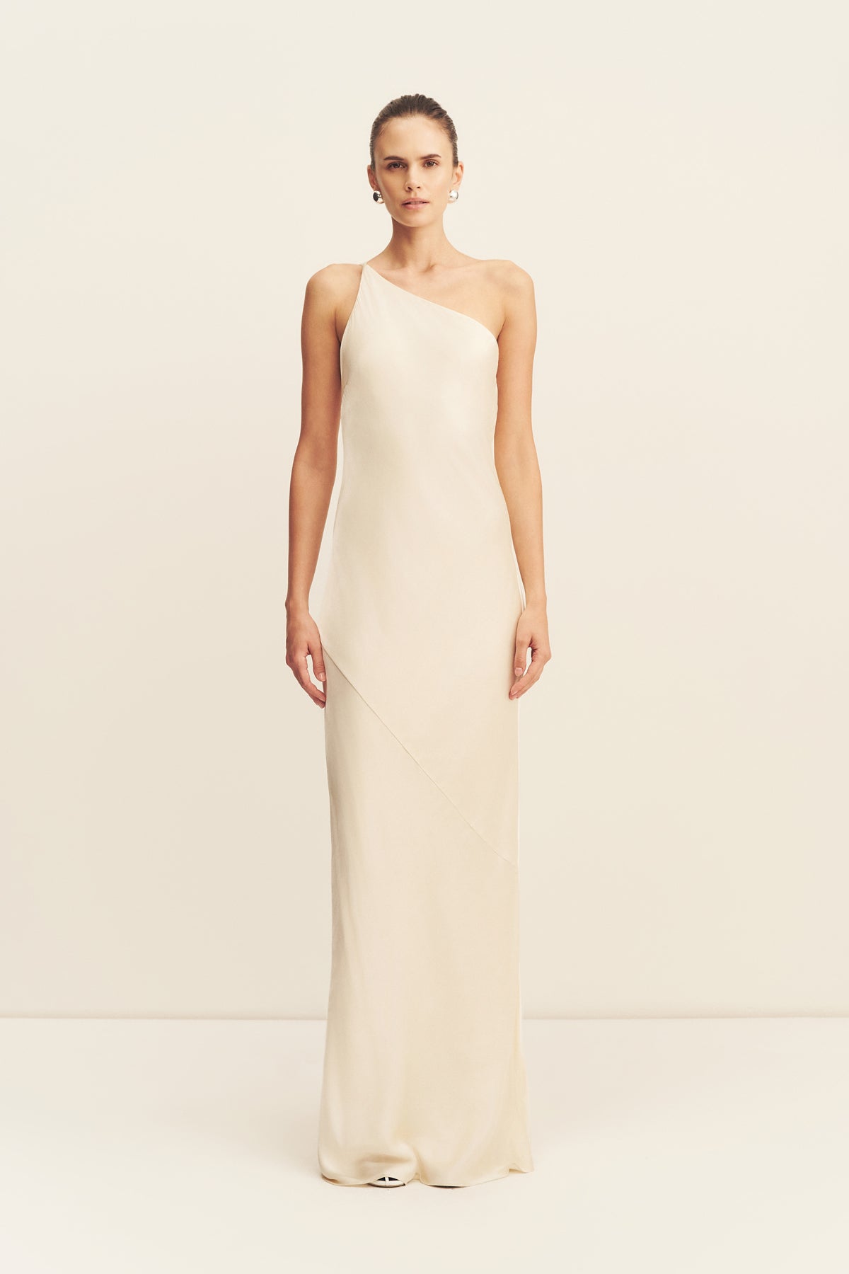 La Lune One Shoulder Cowl Back Maxi Dress | Cream | Dresses