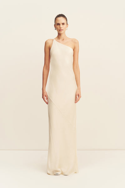 La Lune One Shoulder Cowl Back Maxi Dress | Cream | Dresses