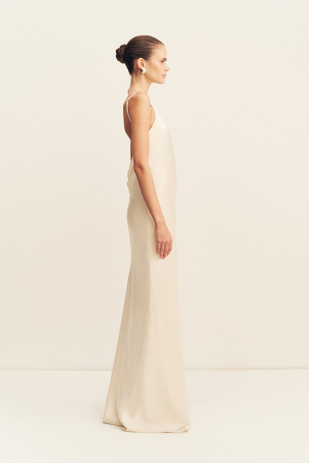 La Lune One Shoulder Cowl Back Maxi Dress | Cream | Dresses