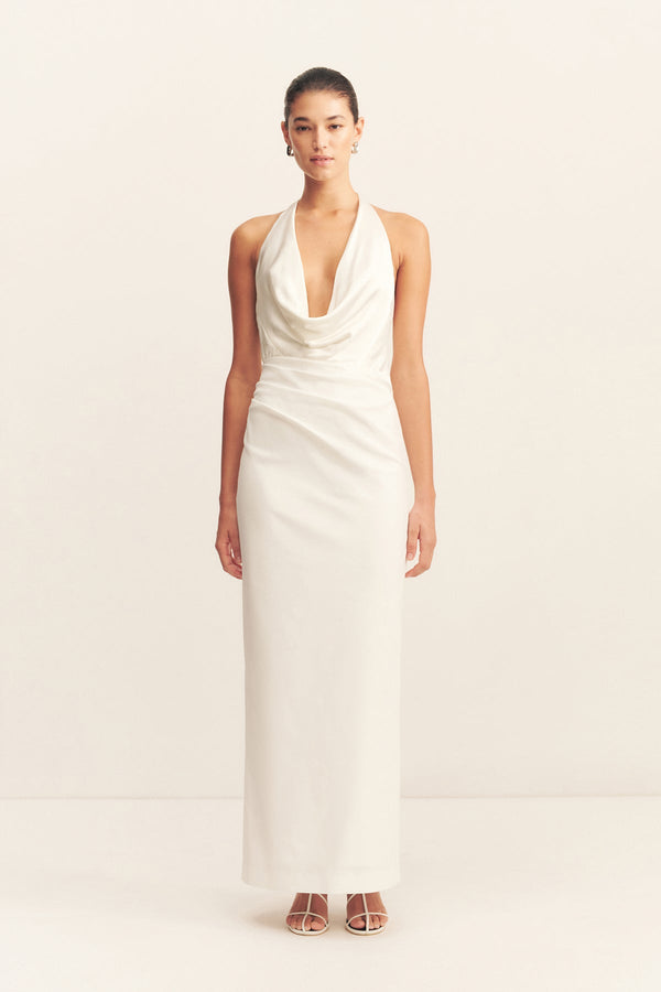 LUMINA SPLICED COWL NECK MAXI DRESS - WHITE_F
