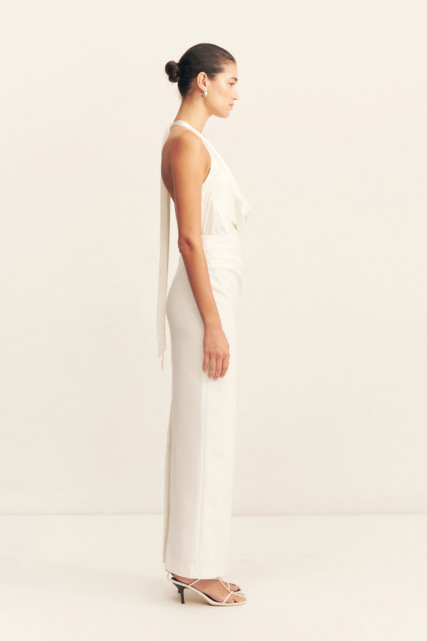 LUMINA SPLICED COWL NECK MAXI DRESS - WHITE_S