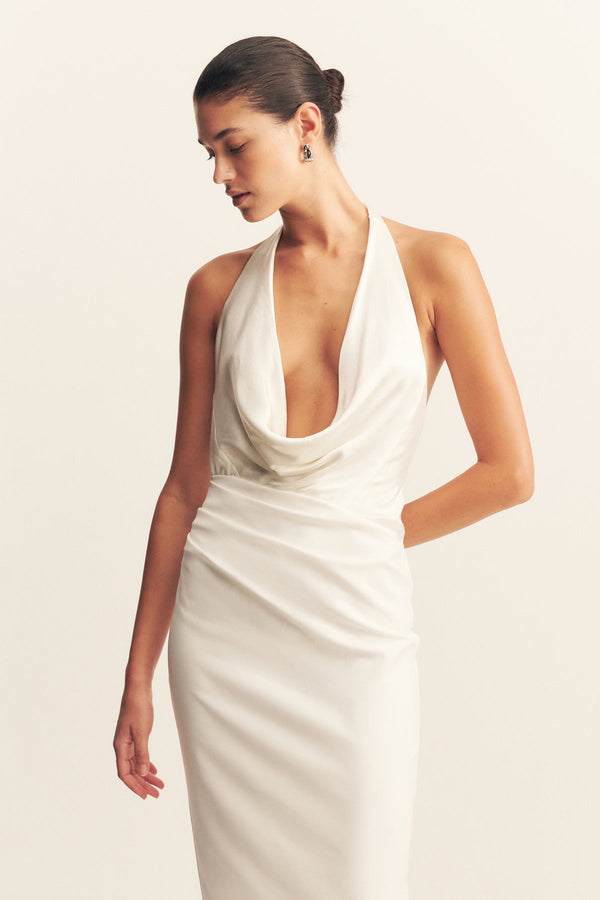 LUMINA SPLICED COWL NECK MAXI DRESS - WHITE_D