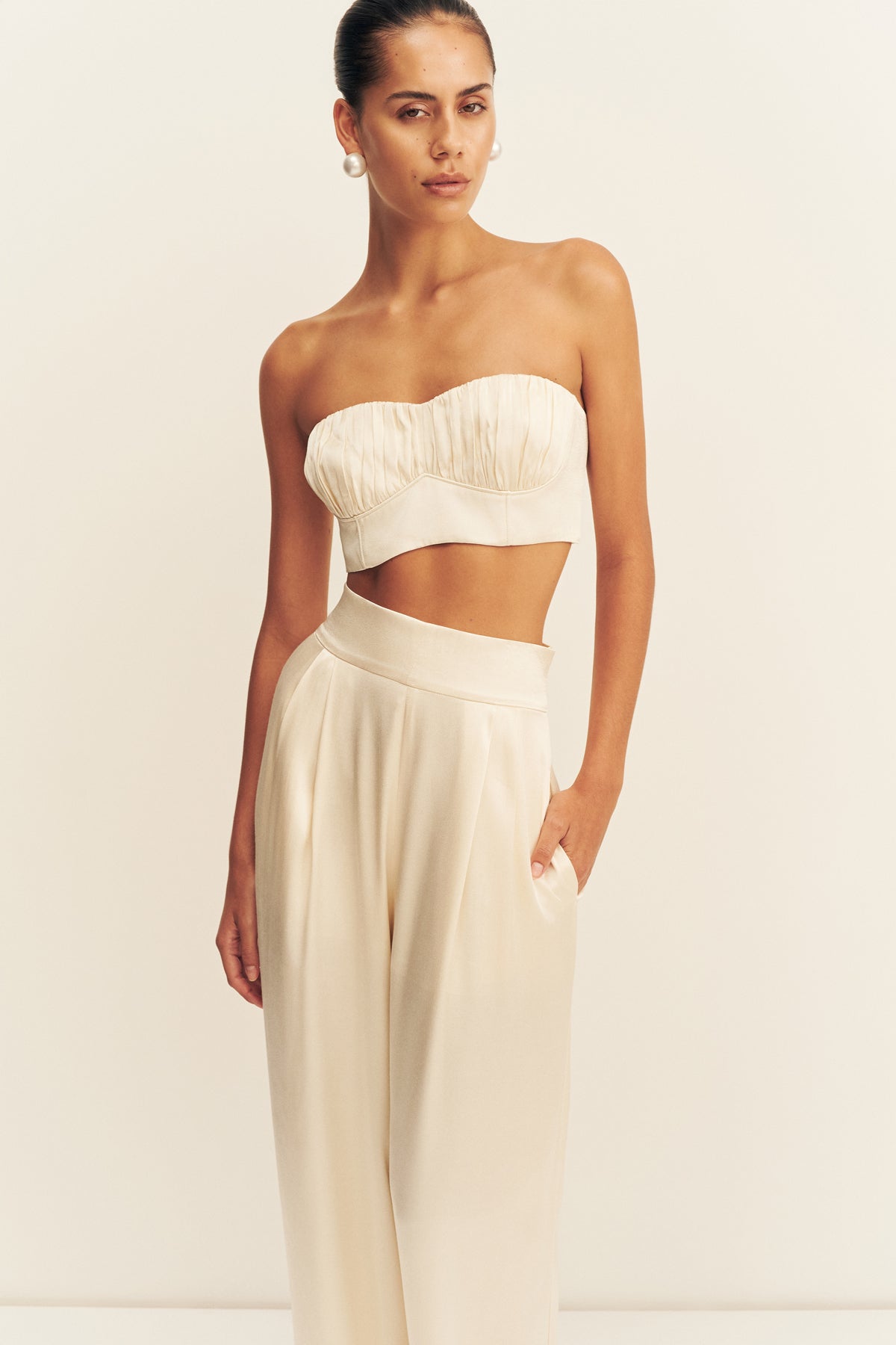 dress pants cream Shona Joy - La Lune Tuxedo Trouser Size:dress size pants44 bar fasteners AW-DR-11364 Second Time Marriage Casual