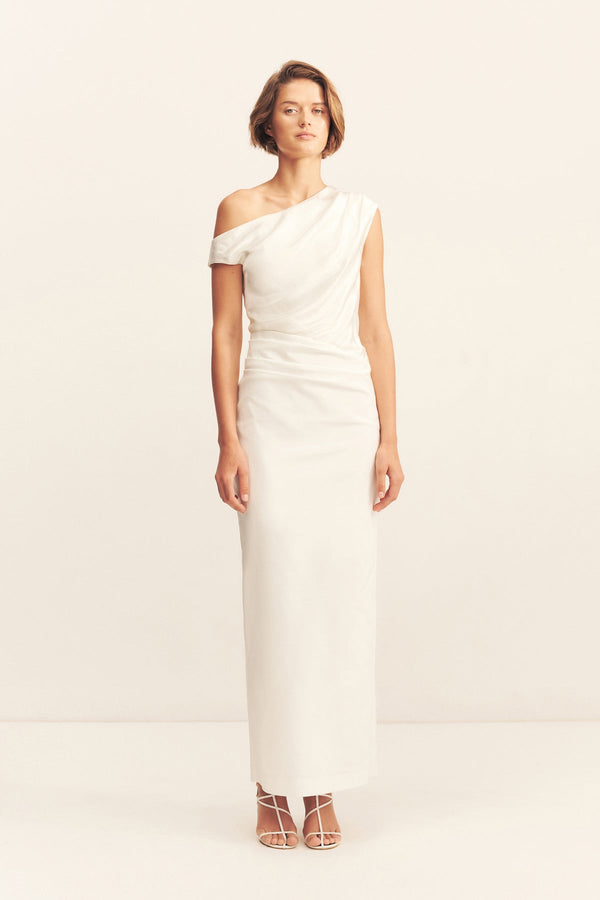 LUMINA CONTRAST DRAPED MAXI DRESS - WHITE_F