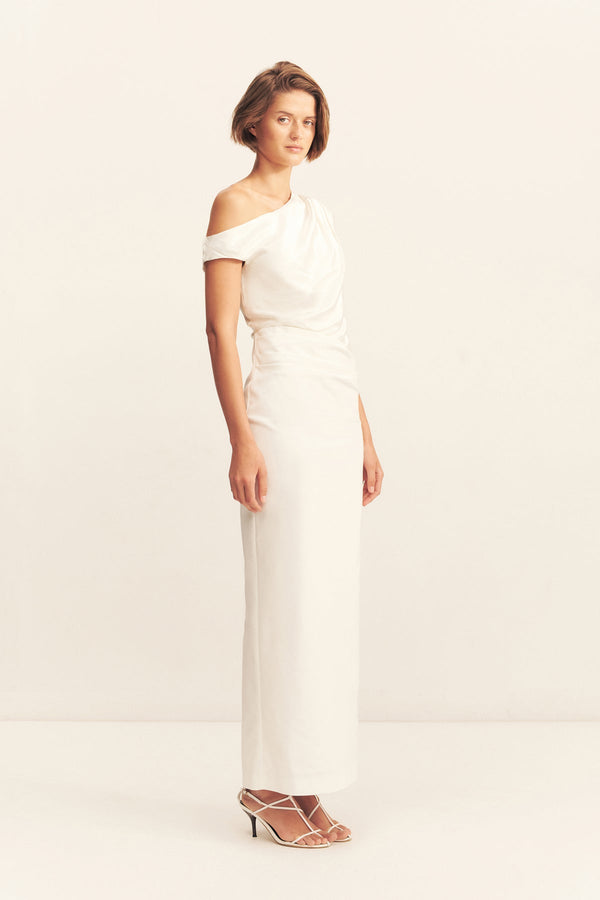 LUMINA CONTRAST DRAPED MAXI DRESS - WHITE_A