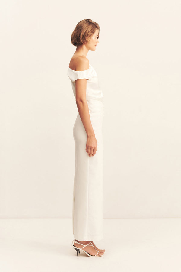 LUMINA CONTRAST DRAPED MAXI DRESS - WHITE_S