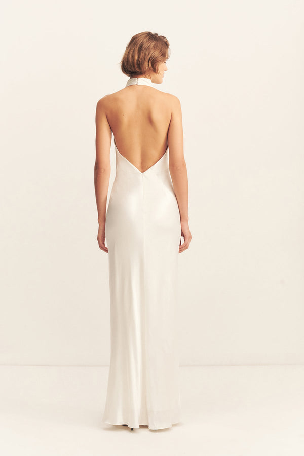 La Lune High Cowl Open Back Maxi Dress White Dresses Shona