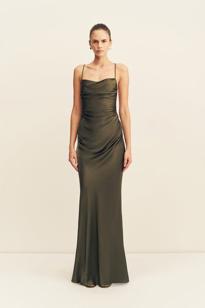 Shona Joy La Lune Lace Back Maxi Dress in Dark Green