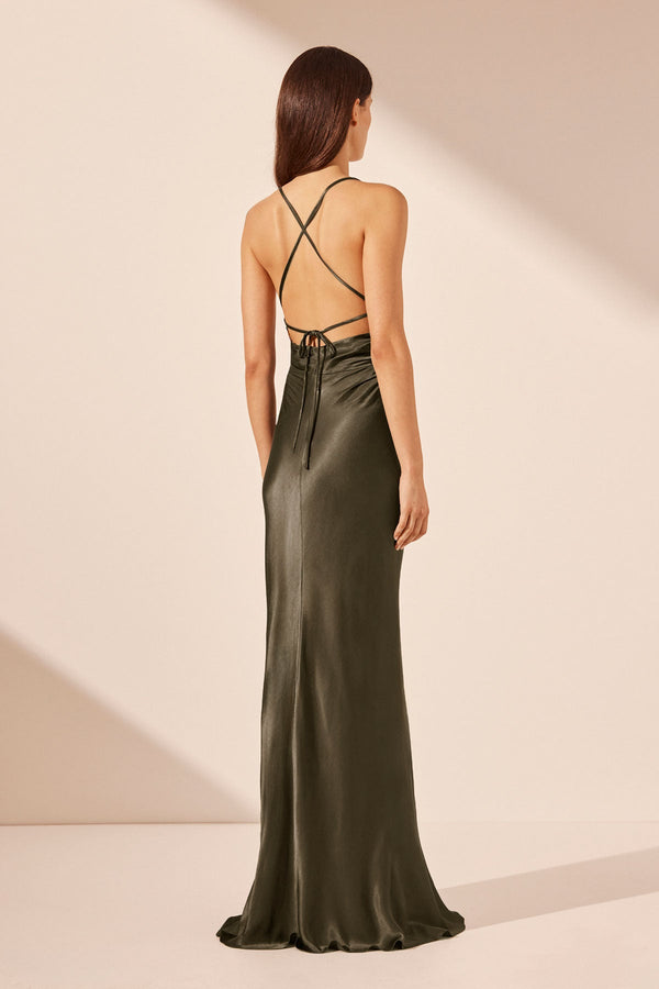 LA LUNE LACE BACK MAXI DRESS - FOREST_B